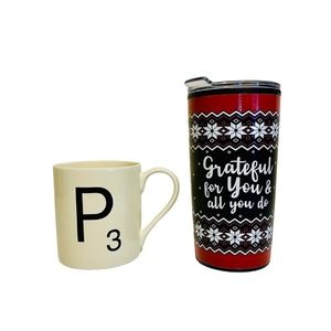 Scrabble Letter P Mug and Holiday Christmas Sweater Design Travel Mug Bundle